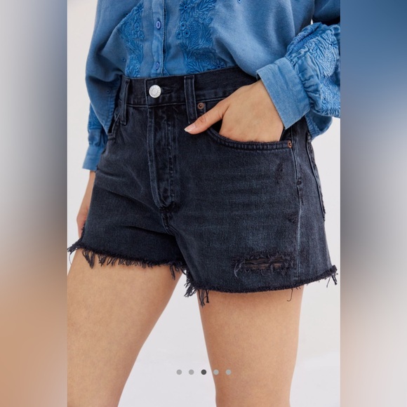 AGOLDE Parker Ultra High Rise Denim Cut Off Shorts in Oxford Black Anthropologie - Picture 1 of 11